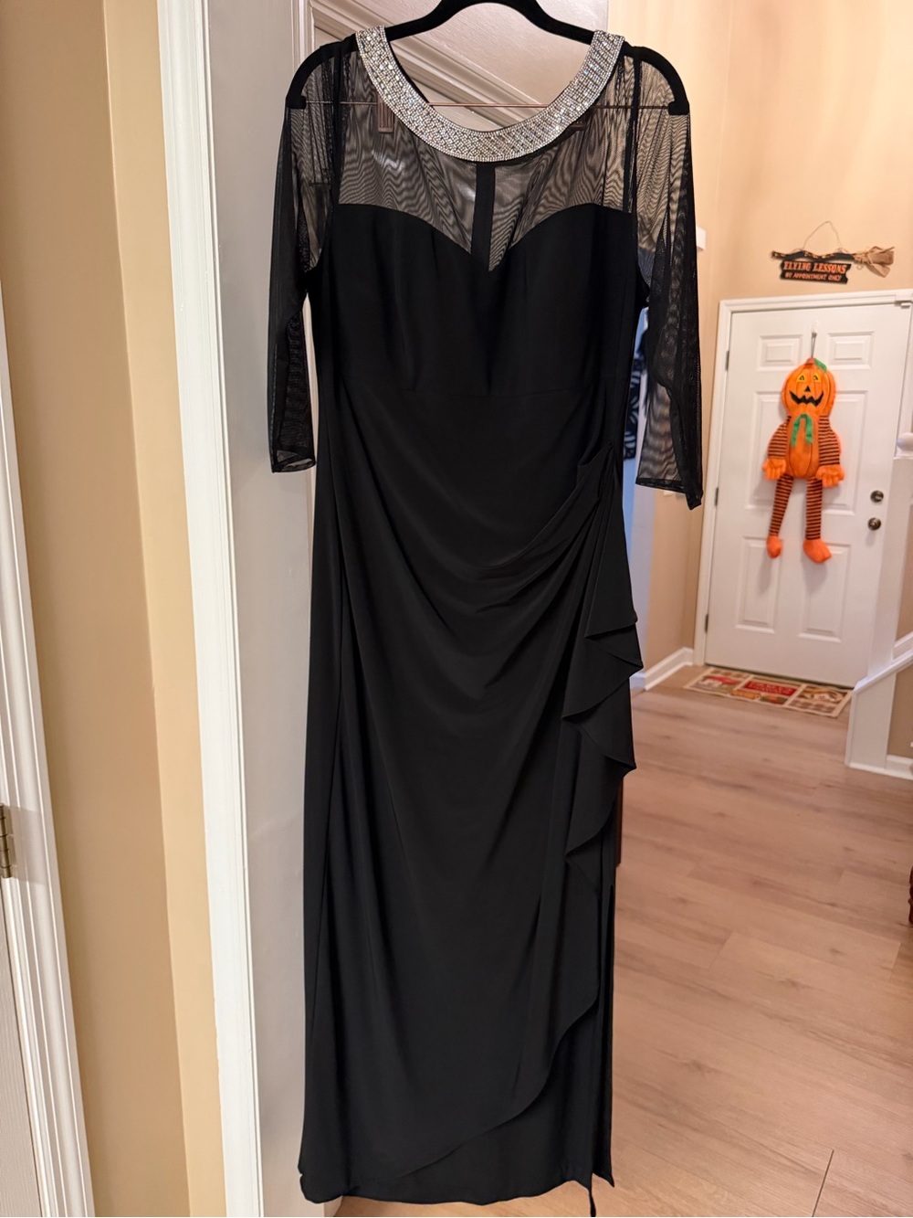 Alex Evenings Women's Embellished-Neck Side-Ruched Illusion Black Dress 12